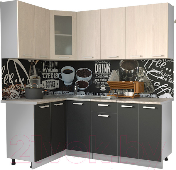Изображение товара Кухонный гарнитур Интерлиния Мила 12x20 (антрацит/вудлайн кремовый/опал светлый)