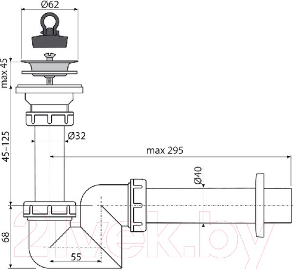 Изображение товара Сифон Alcadrain A412-DN40 S (с решеткой)