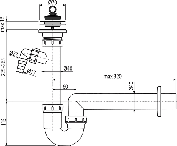 Изображение товара Сифон Alcadrain A810-DN40 с решеткой и подводкой