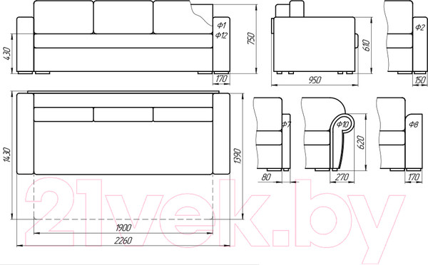 Изображение товара Диван Lama мебель Пингвин-3П (Germes Beige/Germes Peble)
