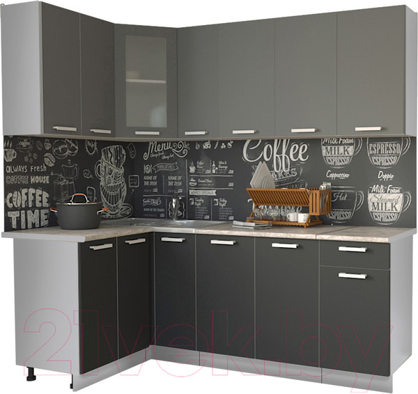 Изображение товара Кухонный гарнитур Интерлиния Мила 12x21 (антрацит/серебро/опал светлый)