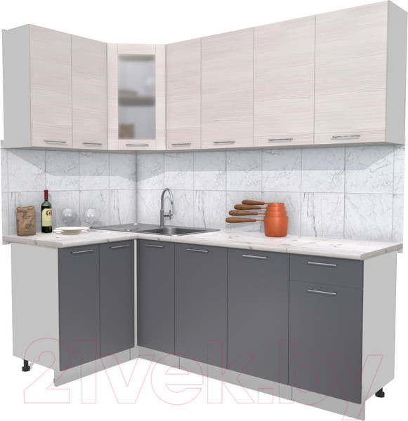 Изображение товара Кухонный гарнитур Интерлиния Мила 12x21 (антрацит/вудлайн кремовый/опал светлый)