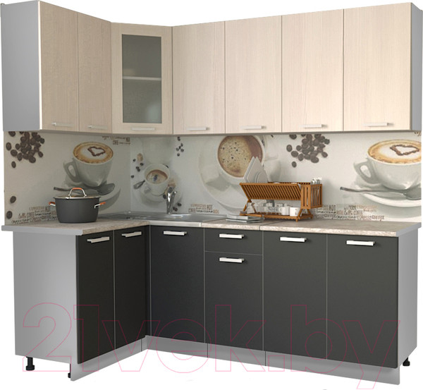 Изображение товара Кухонный гарнитур Интерлиния Мила 12x22 (антрацит/вудлайн кремовый/опал светлый)