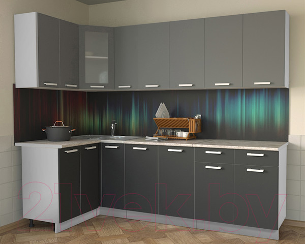 Изображение товара Кухонный гарнитур Интерлиния Мила 12x25 (антрацит/серебро/опал светлый)