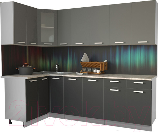 Изображение товара Кухонный гарнитур Интерлиния Мила 12x25 (антрацит/серебро/опал светлый)