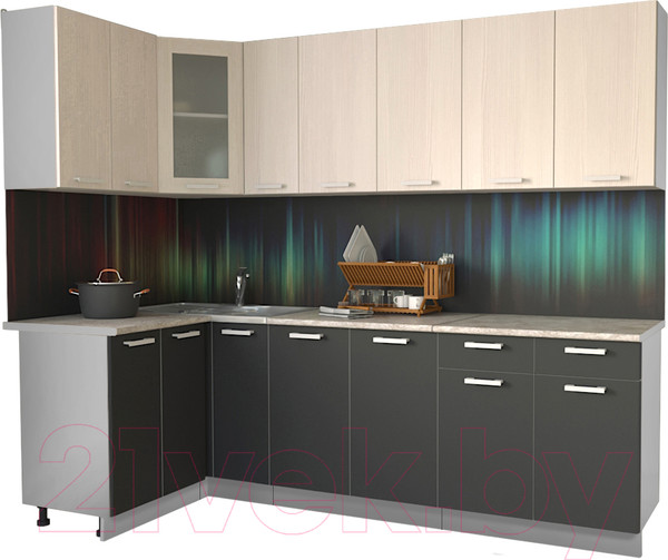 Изображение товара Кухонный гарнитур Интерлиния Мила 12x25 (антрацит/вудлайн кремовый/опал светлый)