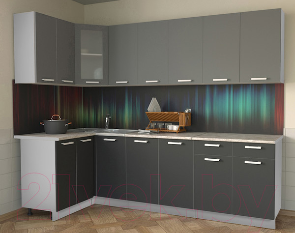 Изображение товара Кухонный гарнитур Интерлиния Мила 12x26 (антрацит/серебро/опал светлый)