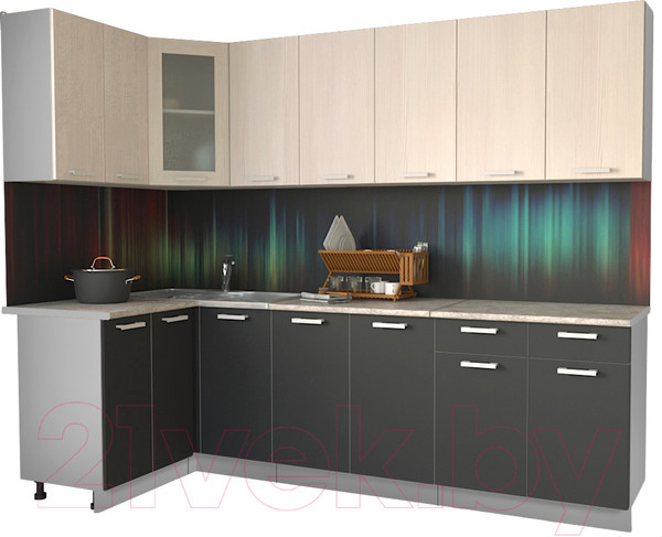 Изображение товара Кухонный гарнитур Интерлиния Мила 12x26 (антрацит/вудлайн кремовый/опал светлый)