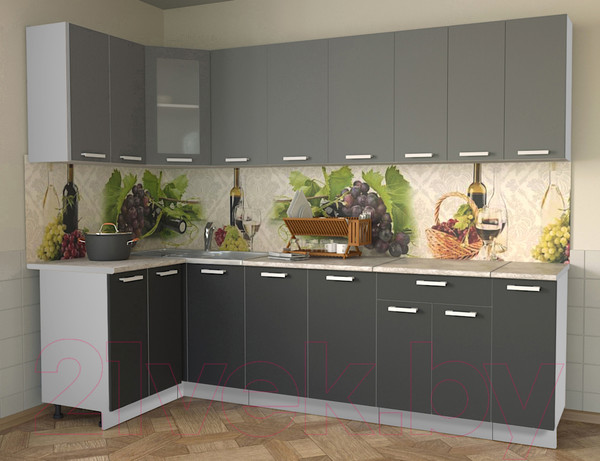 Изображение товара Кухонный гарнитур Интерлиния Мила 12x27 (антрацит/серебро/опал светлый)