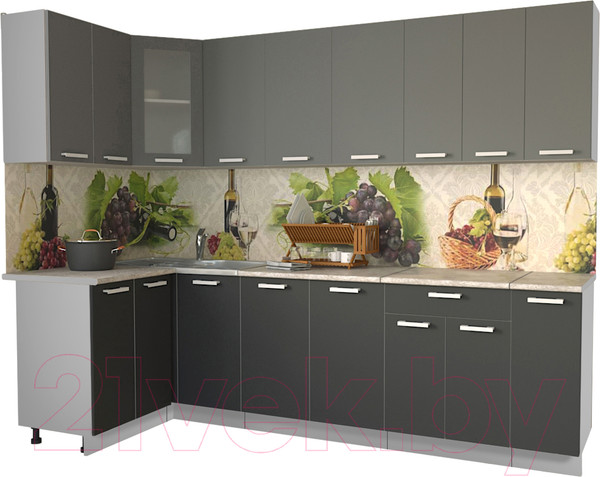 Изображение товара Кухонный гарнитур Интерлиния Мила 12x27 (антрацит/серебро/опал светлый)