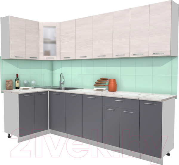 Изображение товара Кухонный гарнитур Интерлиния Мила 12x27 (антрацит/вудлайн кремовый/опал светлый)