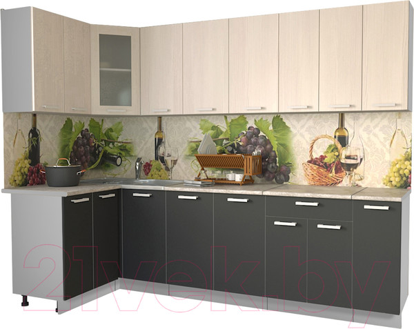 Изображение товара Кухонный гарнитур Интерлиния Мила 12x27 (антрацит/вудлайн кремовый/опал светлый)