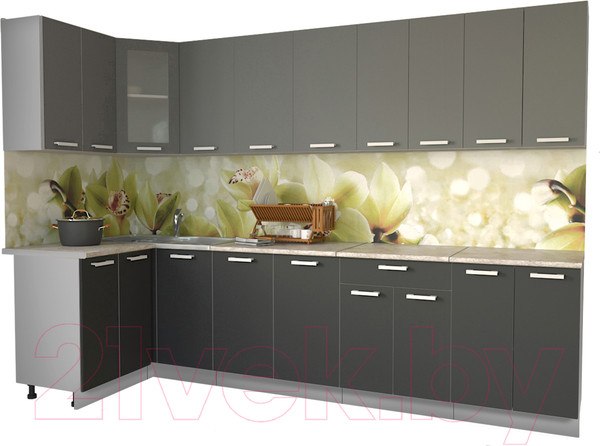 Изображение товара Кухонный гарнитур Интерлиния Мила 12x30 (антрацит/серебро/опал светлый)