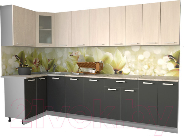 Изображение товара Кухонный гарнитур Интерлиния Мила 12x30 (антрацит/вудлайн кремовый/опал светлый)
