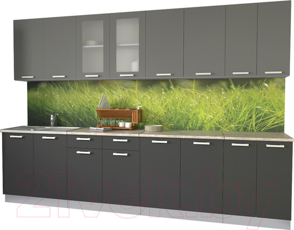 Изображение товара Кухонный гарнитур Интерлиния Мила 30 (антрацит/серебро/опал светлый)