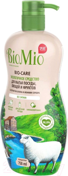 Изображение товара Средство для мытья посуды BioMio Bio-Care с экстр. хлопка и ионами серебра концентр. без запаха (750мл)