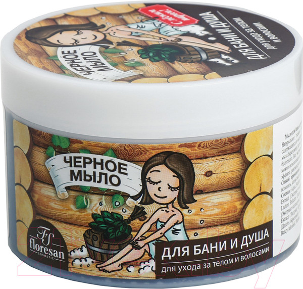 Изображение товара Мыло густое Floresan Для бани и душа натуральное таежное Черное (450г)