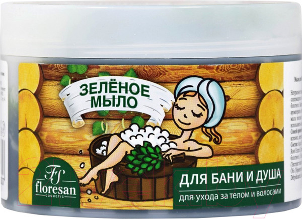 Изображение товара Мыло густое Floresan Для бани и душа натуральное таежное Зеленое (450гр)