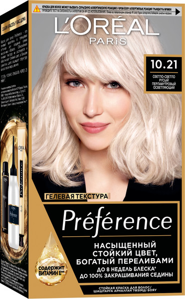 Изображение товара Гель-краска для волос L'Oreal Paris Preference 10.21 Стокгольм (св.-русый перламутр. осветляющий)
