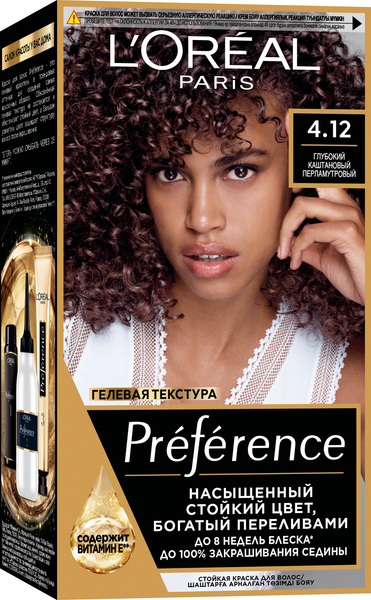 Изображение товара Гель-краска для волос L'Oreal Paris Preference 4.12 Монмартр (глубокий каштановый перламутровый)