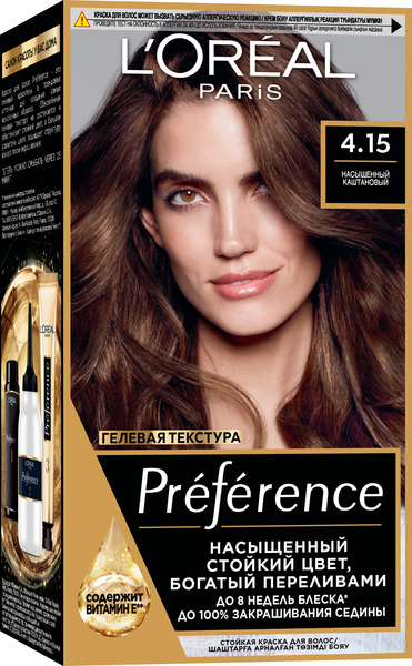 Изображение товара Гель-краска для волос L'Oreal Paris Preference 4.15 Каракас (темный каштан)