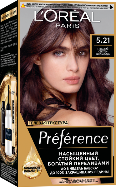 Изображение товара Гель-краска для волос L'Oreal Paris Preference 5.21 Нотр-Дам (глубокий светло-каштановый)