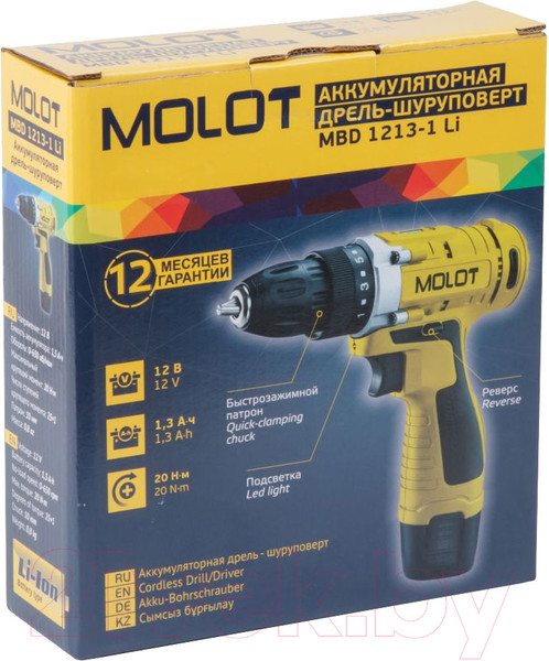 Изображение товара Аккумуляторная дрель-шуруповерт Molot MBD 1213-1 Li (MBD12131Li0029)