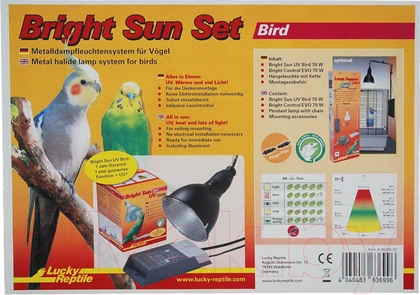 Изображение товара Комплект освещения для птиц Lucky Reptile Bright Sun Set Bird 70W / BSSB-70
