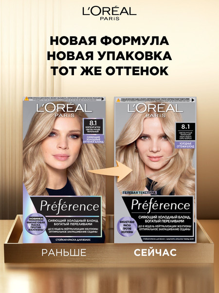 Изображение товара Гель-краска для волос L'Oreal Paris Preference 8.1 Копенгаген (светло-русый пепельный)