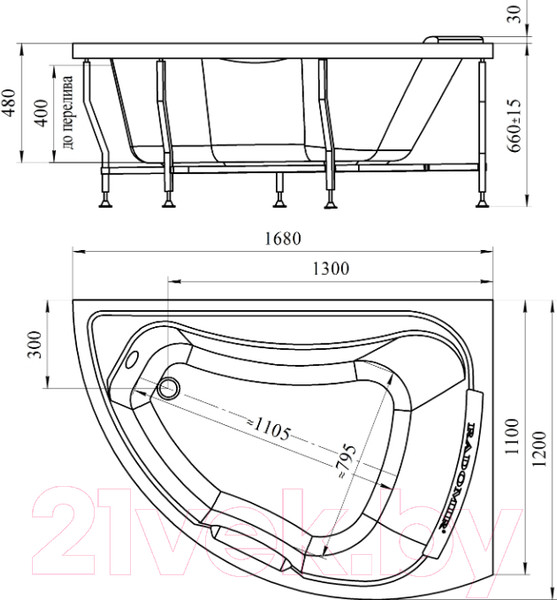 Изображение товара Ванна акриловая Radomir Альбена 168x120 L / 1-01-0-1-1-015