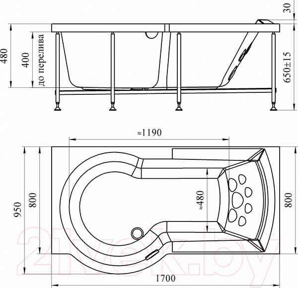 Изображение товара Ванна акриловая Radomir Валенсия 170x95 L / 1-01-0-1-1-021