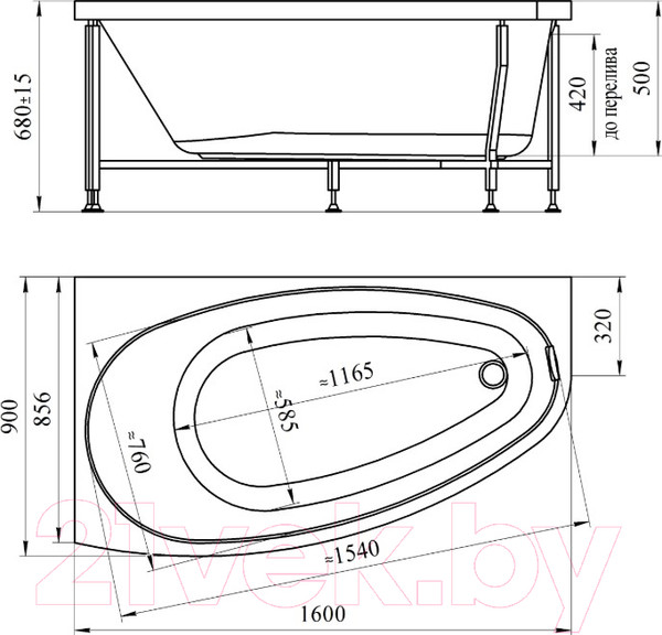 Изображение товара Ванна акриловая Radomir Орсини 160x90 R / 1-01-0-2-1-032
