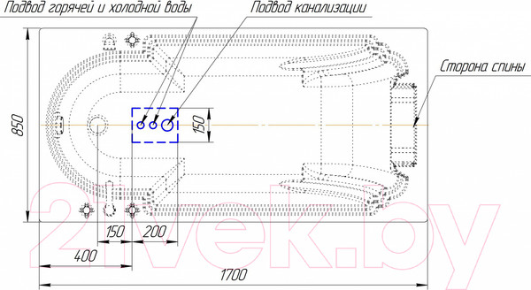 Изображение товара Ванна акриловая Radomir Анабель 170x85 / 4-01-4-0-1-417 (с подголовником)