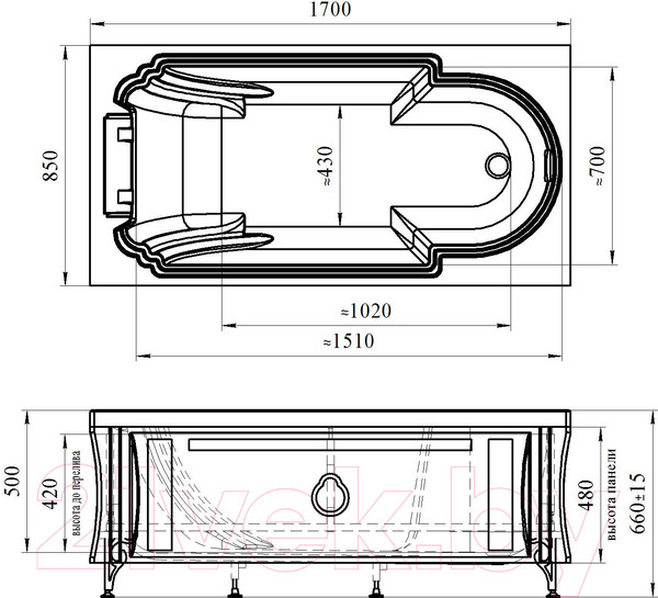 Изображение товара Ванна акриловая Radomir Анабель 170x85 / 4-01-4-0-1-417 (с подголовником)