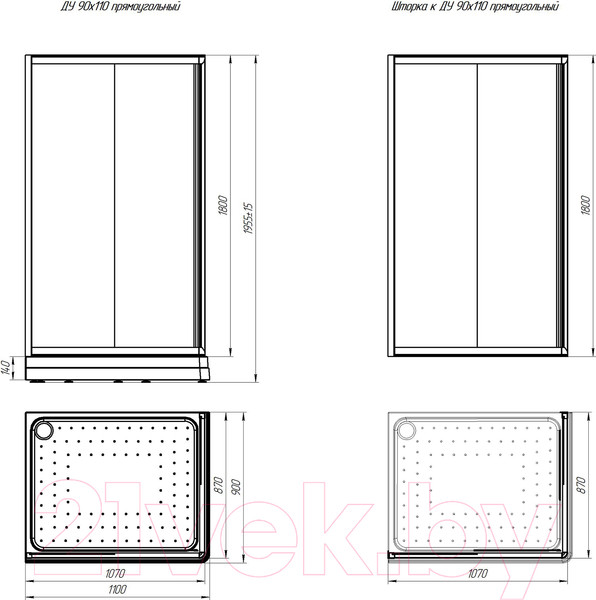 Изображение товара Душевой уголок Radomir 90x110 L / 1-03-1-1-0-1220 (прозрачное стекло)