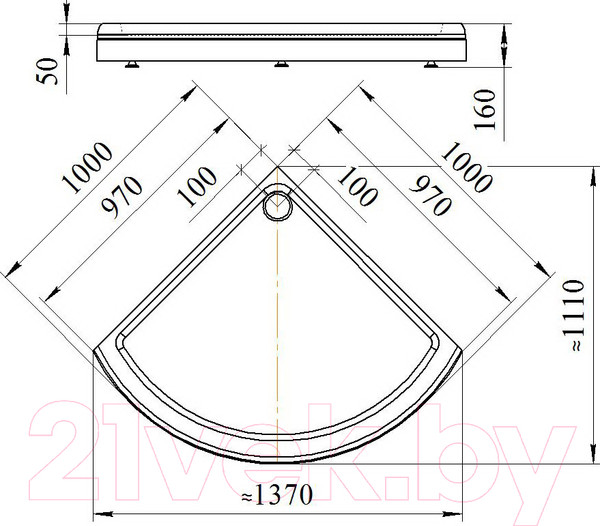 Изображение товара Душевой поддон Radomir 100 / 1-11-0-0-0-003