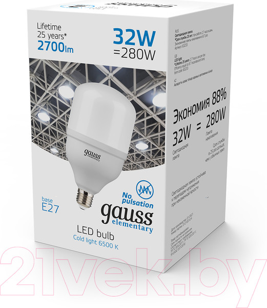 Изображение товара Лампа Gauss Elementary T100 32W 2700lm 6500K E27 / 63233