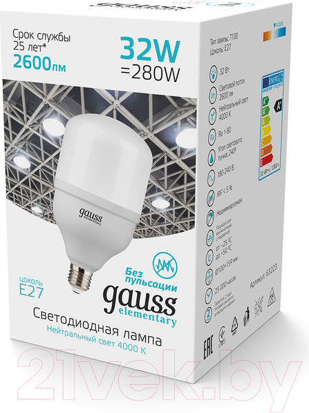 Изображение товара Лампа Gauss Elementary T100 32W 2700lm 6500K E27 / 63233