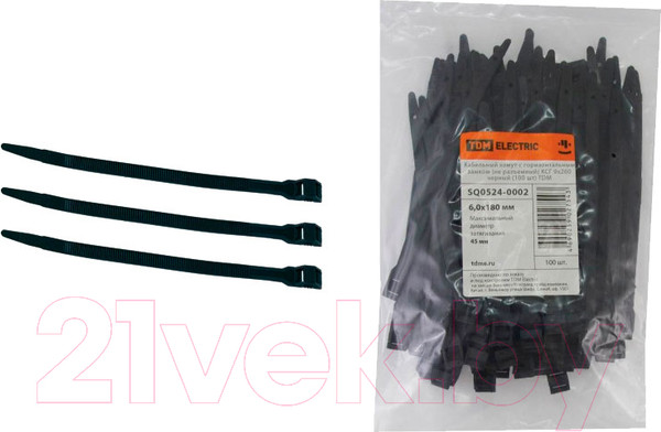 Изображение товара Стяжка для кабеля TDM SQ0524-0002 (100шт, черный)