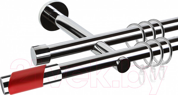 Изображение товара Карниз для штор АС ФОРОС Dance D19Г/19Г + наконечники Париж красный (2.4м, хром)