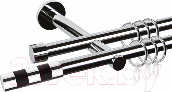 Изображение товара Карниз для штор АС ФОРОС Dance D19Г/19Г + наконечники Валес черный (2.4м, хром)