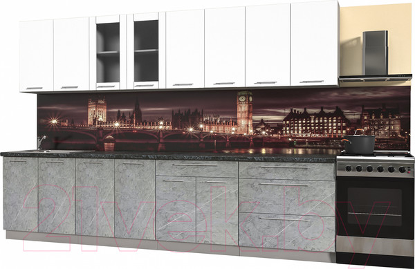 Изображение товара Кухонный гарнитур Интерлиния Мила Пластик 3.2 Б (мрамор/белый глянец/кастилло темный)