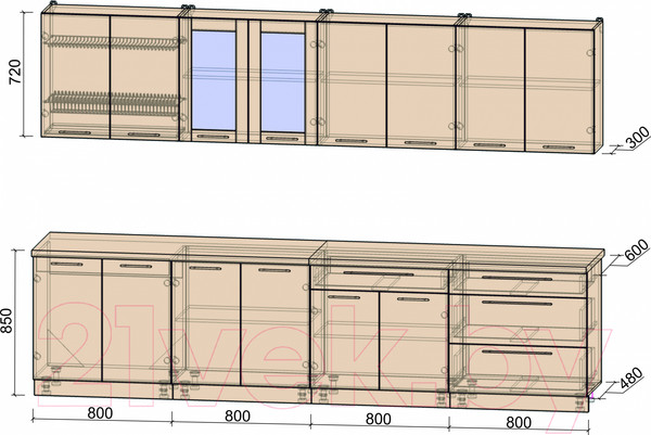 Изображение товара Кухонный гарнитур Интерлиния Мила Пластик 3.2 Б (мрамор/белый глянец/кастилло темный)
