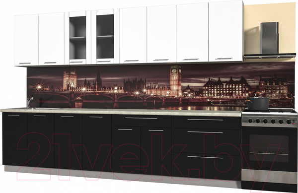 Изображение товара Кухонный гарнитур Интерлиния Мила Пластик 3.2 Б (черный глянец/белый глянец/опал светлый)