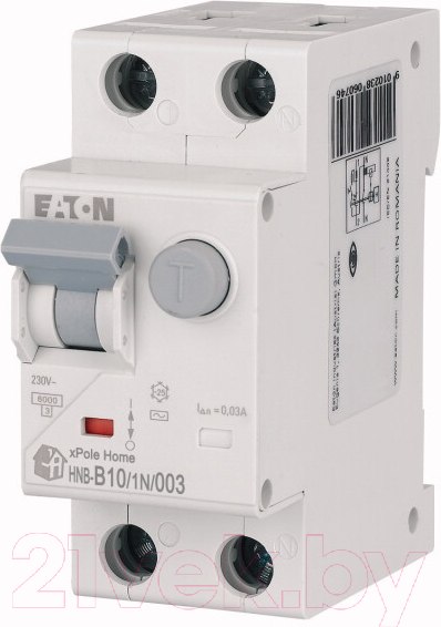 Изображение товара Дифференциальный автомат Eaton HNB-C25/1N/003 1P+N 25А С 6кА 30мА АС 2М / 195129