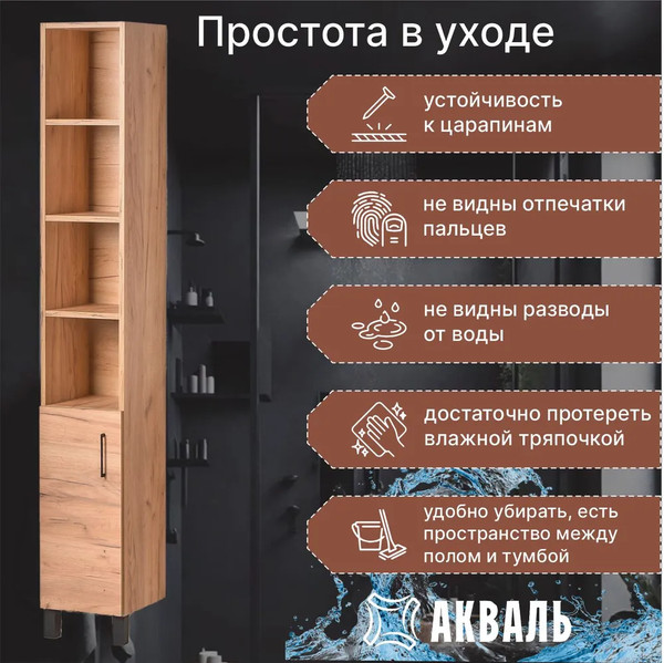 Изображение товара Шкаф-пенал для ванной Акваль Лофт / В2.2.03.3.0.1