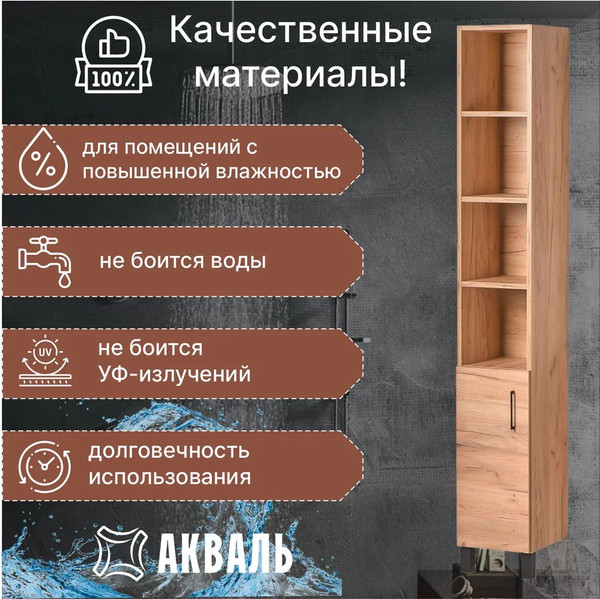 Изображение товара Шкаф-пенал для ванной Акваль Лофт / В2.2.03.3.0.1