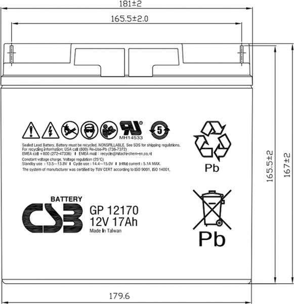 Изображение товара Аккумуляторная батарея CSB UPS GP12170