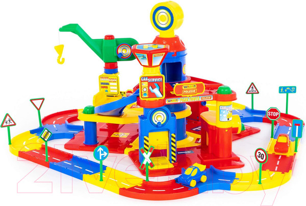 Изображение товара Паркинг игрушечный Полесье 3-уровневый с дорогой и автомобилями / 37862 (в коробке)