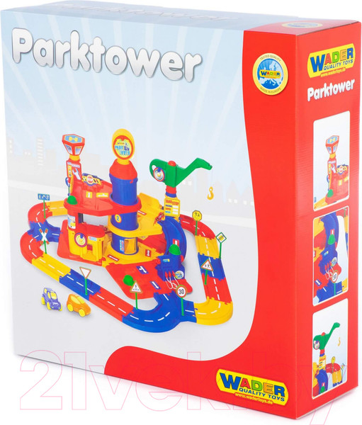 Изображение товара Паркинг игрушечный Полесье 3-уровневый с дорогой и автомобилями / 37862 (в коробке)